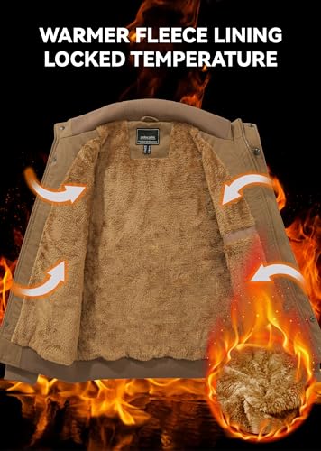 EKLENTSON Men's Winter Jacket with Multi Pockets Zip Front Thick Thermal Fleece Lined Coat Work Cargo Jacket for Men2