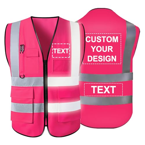 YouBaiVS Gilet de Sécurité Personnalisable pour Hommes Haute Visibilité Réfléchissant 5 Poches avec Logo Fermeture à Glissière S-5XL pour Vêtements de...