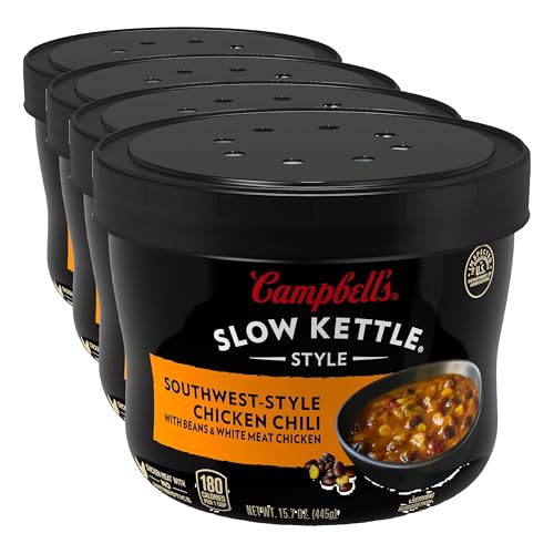 Campbell's Slow Kettle Style Southwest-Style Chicken Chili with Beans and White Meat Chicken, 15.7 oz Microwavable Bowl (Pack of 4)