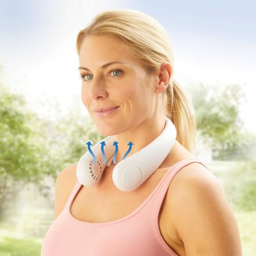 Image of TMY Portable Hanging Bladeless Neck Fan (White) | Rechargeable Battery Operated Personal Fan | 3 Speed Wearable Cooling Fan | Hands-Free USB Neck Fan for Travel, Office, Outdoor & Gym (TMYP16)