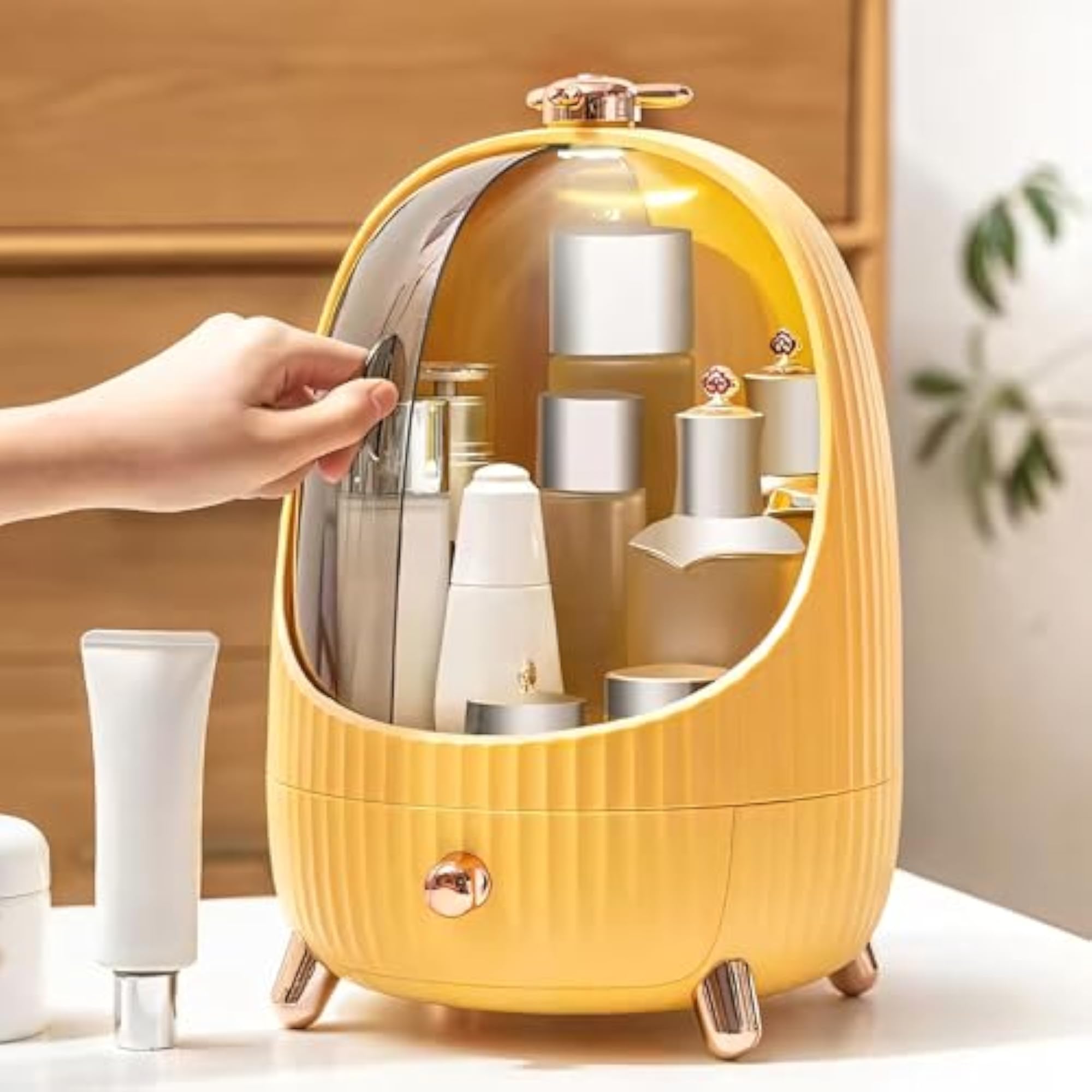 Plastic Bathroom Organiser with Transparent Compartments for Makeup & Skincare