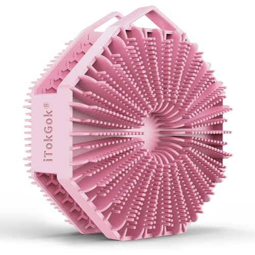 iTokGoK® Premium Silver-Infused Double-Sided Design 2-in-1 Silicone Body Brush Scrubber,Body Buffer Scrubber for Sensitive Skin, Ergonomic No-Slip Handle, Long-Lasting & Easy to Clean - Burgundy
