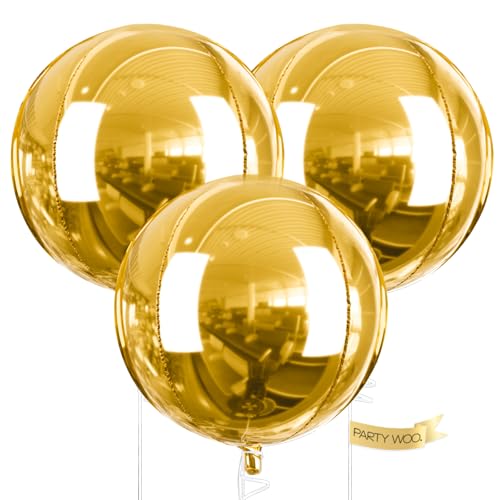 Image of PartyWoo Metallic Gold Foil Balloons 3pcs Large Round Giant Jumbo Balloons
