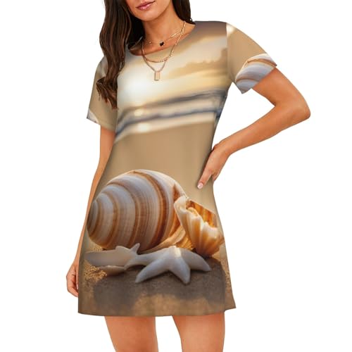 Robe de nuit respirante manches courtes anti-transpirante imprimé plage