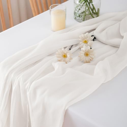 CHUQING Chiffon Tischläufer Hochzeit Tischdeko Stoff Tischdecke Weiß – Ansicht 7
