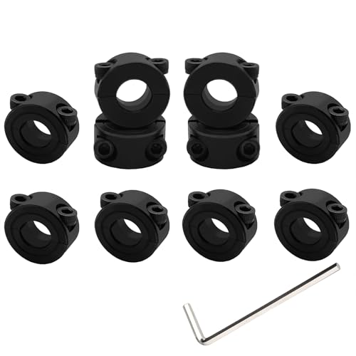 10Pieces Double Split Shaft Collars 5/16 Inch Bore Clamp-On Black Oxide Plated Carbon Steel Solid Collars for 8mm Round Steel Metal Rods