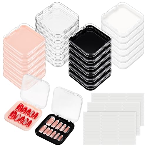 AceOrbit Press on Nail Boxes with 90 Pcs Adhesive Double Sided Tape Acrylic Press on Nail Packaging Cases Transparent Storage Case Organizer for Display Salon Art Supplies(Multicolor 24 Pcs)