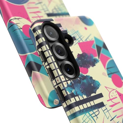 Coque Samsung S25 géométrique rose bleu rigide mate antichoc - 2