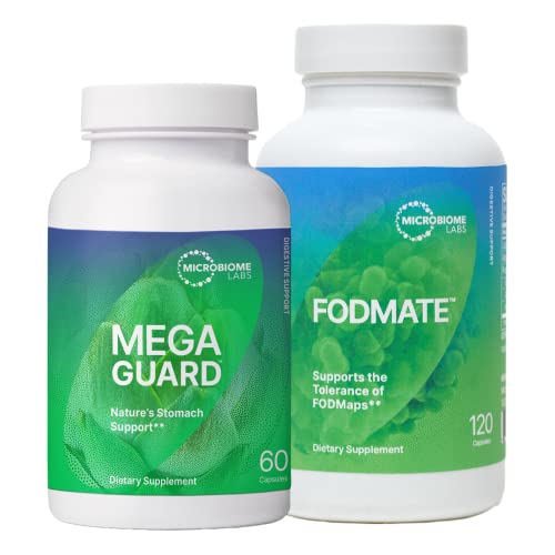 Microbiome Labs Fodmate Digestive Enzymes (120 Capsules) + Megaguard Artichoke Leaf Extract, Ginger Digestive Aid To Help Reduce Occasional Gas & Bloating (60 Capsules) - 2 Product Bundle #TOP17