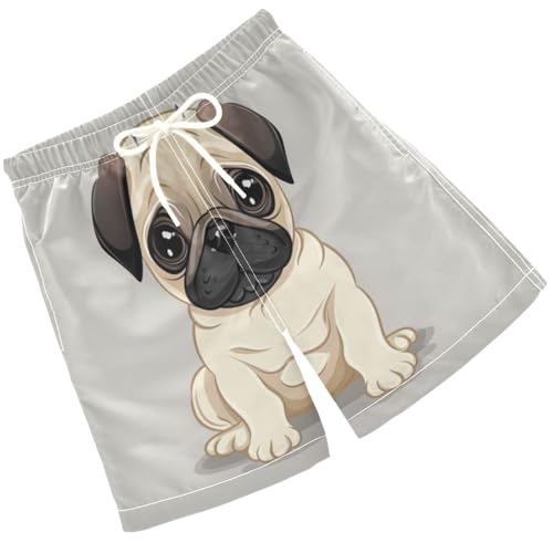 Pigsaly Boys' Swim Board Shorts Cartoon Pug Dog Brown Puppy Animal Boy's Swim Trunks Kids Swimwear M