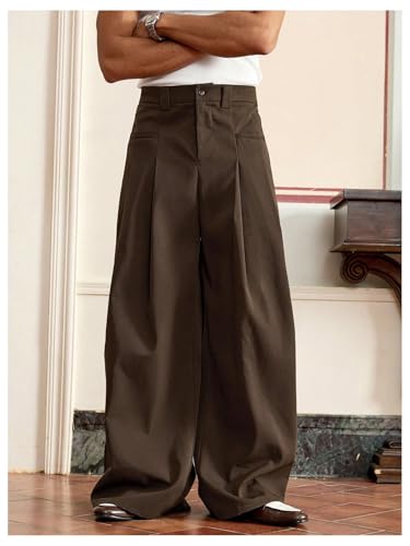 Men's Wide Leg Pants Pleated Baggy Dress Pants Casual Trousers with Pockets Streetwear Slacks for Men4
