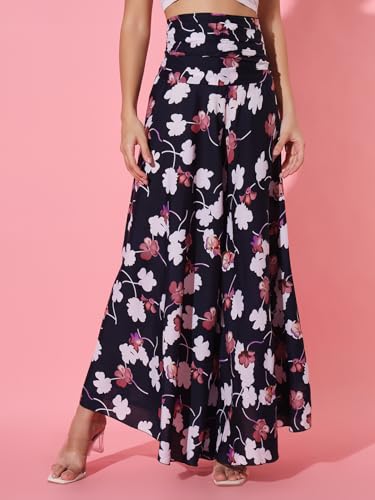 Image of Trend Arrest Navy Blue Printed Flared Palazzo