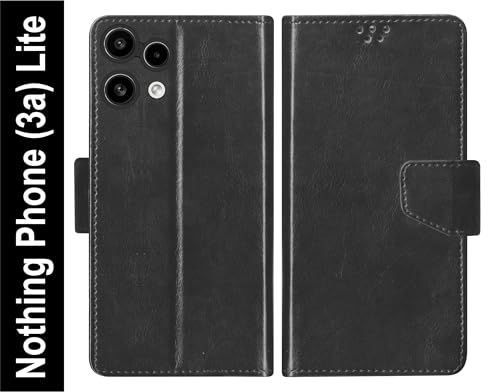 Image of SBMS Flip Cover for Nothing Phone (3a) Lite Back Cover Case with Magnatic Closure | Genuine Leather Finish | Inbuilt Stand | Card & Money Pocket | Wallet Style Flip Back Case Cover (Black)