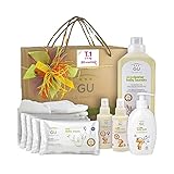 ✅CONTENIDO DE LA BOLSA: En esta canastilla de bebé recién nacido encuentras 4 packs de toallitas húmedas 100% biodegradables, 1 paquete de 50 ecopañales talla 1, 1 crema para el cambio de pañal, 1 crema hidratante de bebé, 1 gel de baño y 1 detergente para su ropa de cuna. Todos los productos ecológicos y naturales como es el sello de nuestra marca GU.