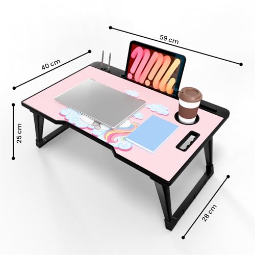 Image of Foldable Wooden Mini Laptop Table for Bed, Study Table with Drawer, Tablet /Mobile Holder for Kids & Adults (COTTED UK)