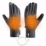 HOkina USB Heated Gloves for Men Women, Waterproof Touchscreen Winter Sports Gloves with Zipper Pocketfor Skiing, Snowboarding, Cycling