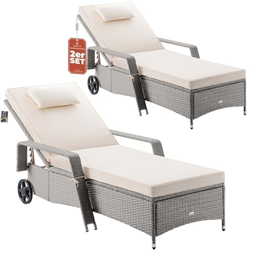 Casaria® Sonnenliege 2er Set mit Rollen 7cm Auflage Extra Breit 90cm...