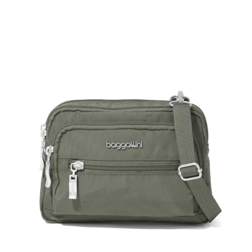 Image of Baggallini Triple Zip Small Crossbody Bag for Women - Lightweight Convertible Fanny Pack Belt Bag