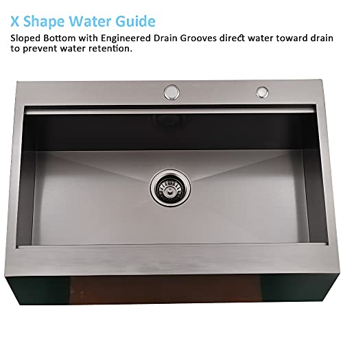 30 Inch Black Drop In Farmhouse Sink Workstation-Bokaiya 30 x 22 Black Stainless Steel Farmhouse Sink Top Mount Ledge Workstation 16 Gauge Single Bowl Drop In Kitchen Sink with Cutting Board by Bokaiya - Used condition - Image 5