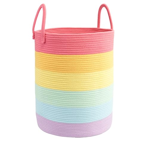 JUNBOLE Woven Cotton Rope Laundry basket-15”X20” Laundry Hamper-Rope Storage Basket