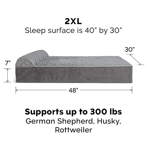 Furhaven Orthopedic Dog Bed For Extra Large Dogs W/ Bonus Water-Resistant Liner & Removable Washable Cover, For Dogs Up To 300 Lbs - Goliath Quilted Faux Fur & Velvet Bolster Chaise - Gray, Xxl #TOP1