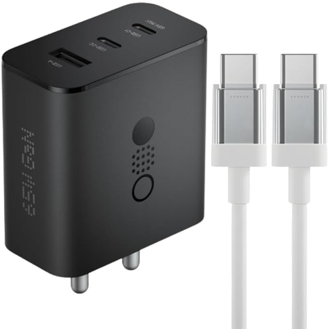Image of Nothing CMF Charger 65W Rapidly Charging Multiport Adapter with Lightning C to C Cable Compatible with Nothing Phone 2a /Phone 2 /Phone 1 /Ear Stick /Laptop (Adapter & Cable) (Black Adapter with Cable)