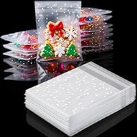 Mbsomnus Clear Cellophane Bags 100 Pcs Self Adhesive Cookie Bags 10x10 cm Small Plastic Packaging Sweet Bag Polka Dot Reusable for Biscuit Candy Chocolates Nuts Food Bakery Jewelry Christmas Party
