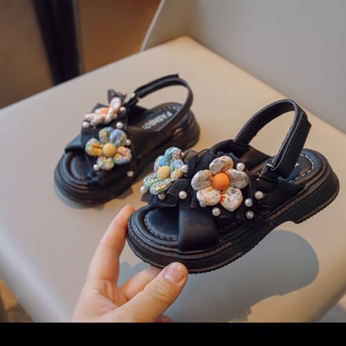 Girls Sandals Leather Soft Princess Flat Shoes Toddler Flower Open-Toe Dress Sliders For Little Big Kids4
