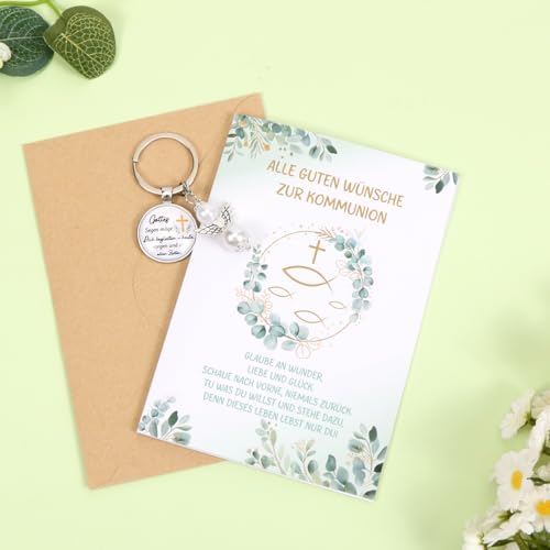 Augesak Kommunion Geschenke für Mädchen Junge, Schutzengel Kommunion Schlüsselanhänger mit Grußkarten, Glücksbringer Schutzengel Erstkommunion Anhänger, Kleine Geschenke zur kommunion Deko