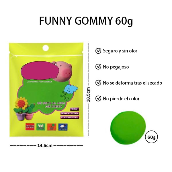Pasta Flexible Moldeable Verde (60g c/u) - Arcilla de Secado al Aire No Tóxica para Niños y Manualidades - Kit de Modelado Creativo Profesional y Escolar