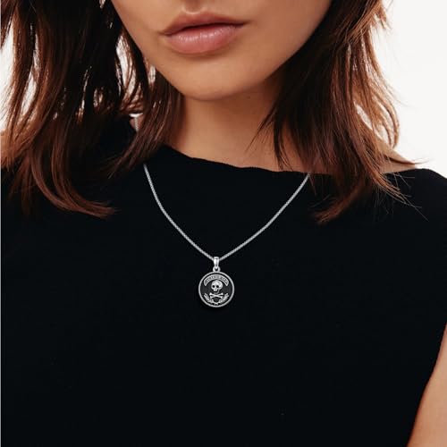 Skull Necklace 925 Sterling Silver Skull Pendant with Skeleton Hand and Austrian Aquamarine Heart Crystal Gothic Skull Horror Jewelry Gift for Women Halloween - 20+2” Stainless Steel Chain3