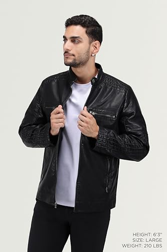 Image of X-Ray Men's Slim Fit Faux-Leather Moto Jacket with Removable Hood