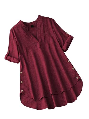 Image of TADKEE Women's Linen Blend Solid Regular Fit Tunic Top | Kurti for Women