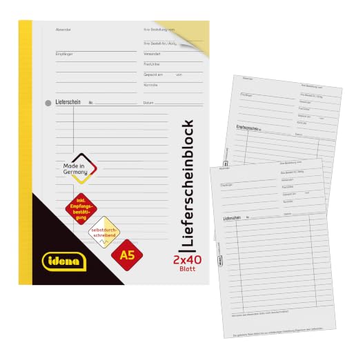 Idena 10847 - Lieferscheinbuch DIN A5 selbstdurchschreibend 2 x 40 Blatt inkl. Empfangsbestätigung