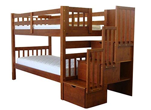 Bedz King Stairway Bunk Beds Twin over Twin with 3 Drawers in the