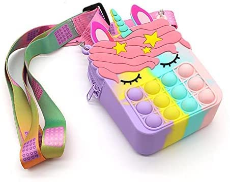 Funny Teddy Pop It Bag for Girls, Stylish Fidget Toy, Rainbow Shoulder Sling Bag, Pop It Sensory Silicone Purse, Backpack Toys, & Stress Relief Pouch (Unicorn)-image-35
