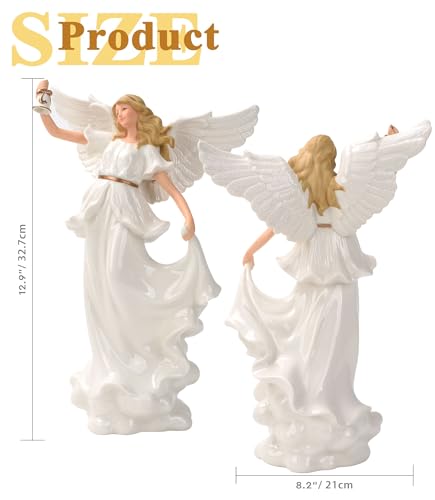 Figurine d'ange priant porcelaine blanche LED 32,8 cm pour statuette maison - 3