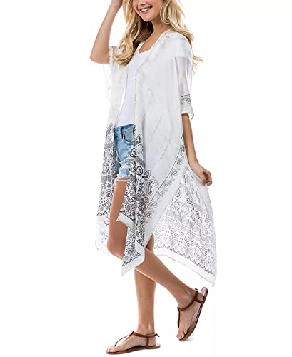 Image of Spicy Sandia Kimonos for Women Floral Beach Cover Up Loose Swimsuit Bathing Suit Coverup Cardigan for Summer Swimwear