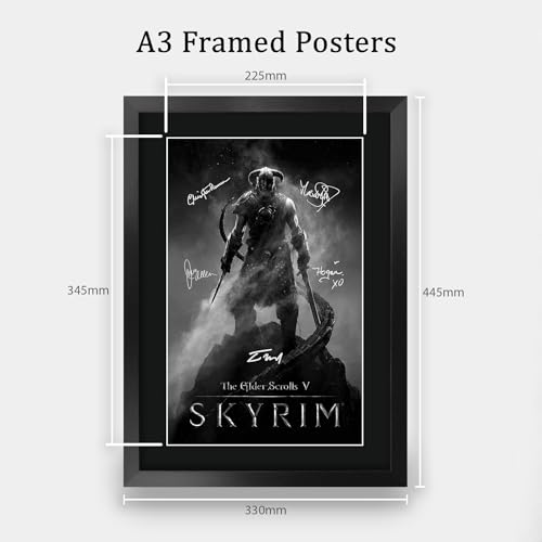 Cadre Skyrim autographe signé A3 poster sous verre déco gaming