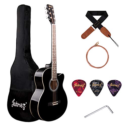 Image of JUAREZ Arpeggio 99.06 cm (39 Inch) Acoustic Guitar Kit, JRA39SR-BK Spruce Top, Rosewood Fretboard & Bridge, Truss Rod, Chrome Die Cast Machine Tuners, Black
