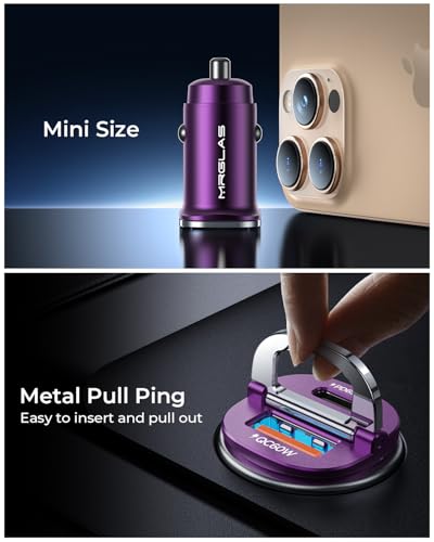 Image of 【Upgraded】 125W USB C Car Charger Super Fast Charging for iPhone 16, [PD65W & QC60W][All Metal] MRGLAS Cigarette Lighter Car Charger,Dual Port for iPhone 16 15 Pro iPad Samsung S25 /S24 MacBook-Purple
