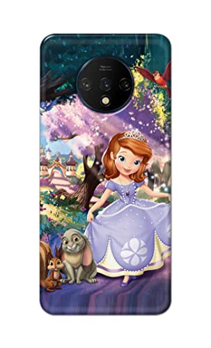 Image of PRINTFIDAA Cartoon Little Girl with Crown and Pet Animals Printed Designer Hard Case for OnePlus 7T Back Cover -(e) RPM1008