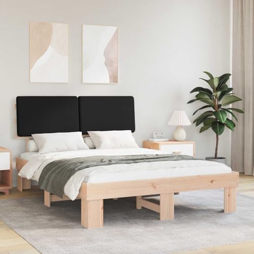 Kaloriko Estructura de cama con cabecero acolchado negro 135 x 190 cm, marco de madera de pino resistente, funda extraíble, diseño moderno para dormitorio, duradero