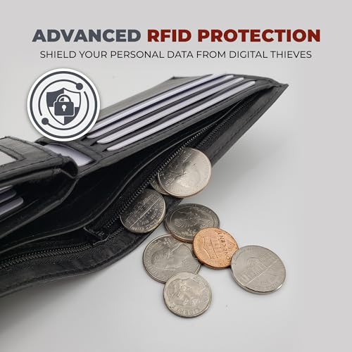 ag wallets Bifold Leather Wallet for Men - Men’s Wallet with Double Center Flap & 3 ID Windows - Compact Wallet for Men - Cash Wallet with 12 Card Slots & 2 Billfold Compartments - Black4