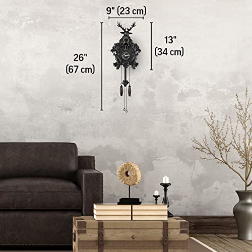 Timegear Cuckoo Clock With Automatic Night Mode, Quartz Movement And Carved Deer Head (Black) #TOP3