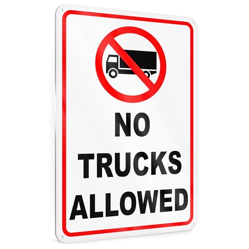 No Trucks Sign, 8x12 Reflective Aluminum No Trucks Allowed Sign, UV Protected, Easy Install, Weatherproof