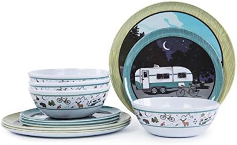 12pcs Melamine Dinnerware set for 4, Outdoor Indoor Use Dinner Dishes Set for Camper, Break-resistant, RV Use White