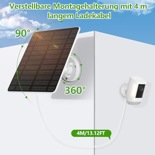 Solarmodul für Ring Kamera 2PCS, GuKKK 5W Kamera Solarpanel kompatibel mit Ring Spotlight Cam/Pro/Plus Akku & Stick Up Cam/Pro Akku mit Barrel Plug 4M Ladekabel IP65 Wasserdicht Solar Ladegerät