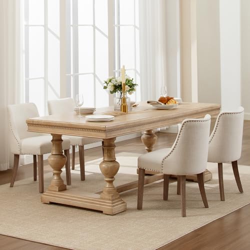 DM Furniture Mid Century Modern Dining Chairs Set of 4 Upholstered Linen Fabric Accent Chairs Wooden Side Chair for Living Room/Dining Room/Bedroom, Cream