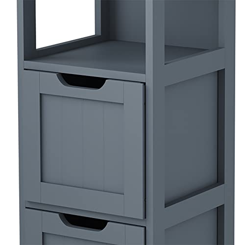 Homefort Bathroom Storage Cabinet, Slim Tall Cabinet, Narrow Floor Cabinet Organizer, Wooden Linen Tower With 2 Drawers And 3 Shelves, Freestanding Storage Cupboard (Grey) #TOP7